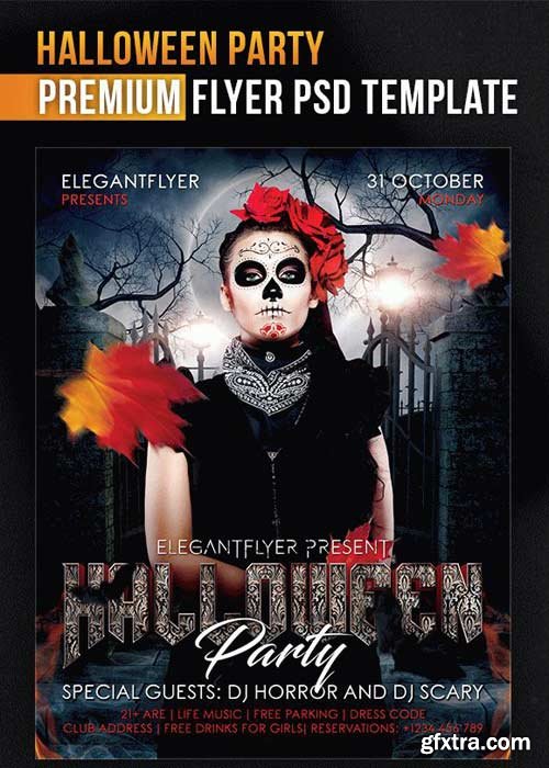 Halloween Party V14 Flyer PSD Template + Facebook Cover