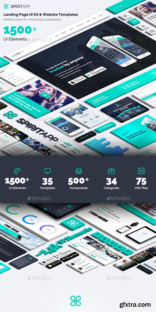 Graphicriver SpiritApp Landing Page UI Kit & Premade Templates (Light Style) 16974572