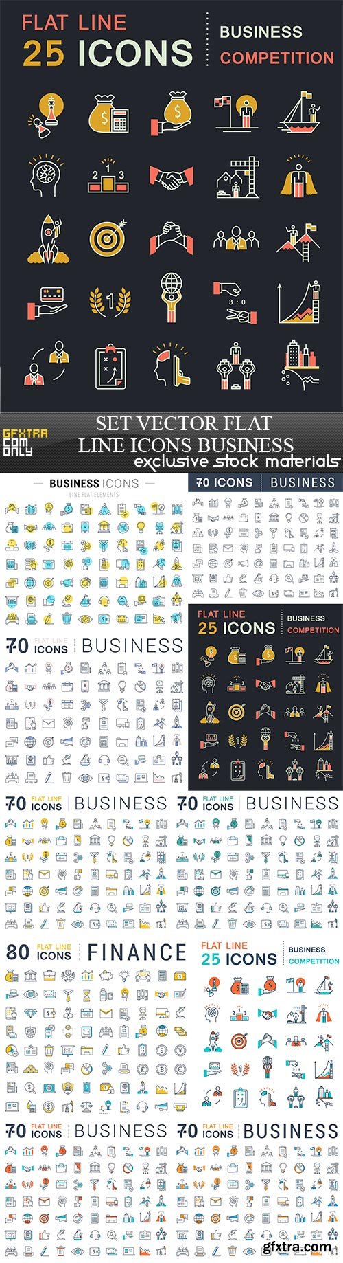 Set Vector Flat Line Icons Business, 10 x EPS