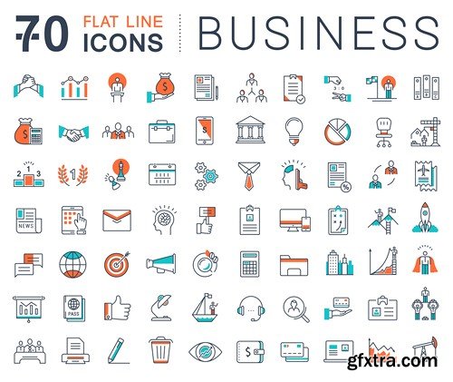 Set Vector Flat Line Icons Business, 10 x EPS