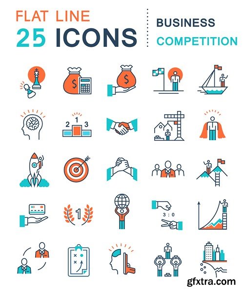 Set Vector Flat Line Icons Business, 10 x EPS