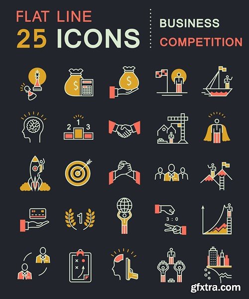 Set Vector Flat Line Icons Business, 10 x EPS