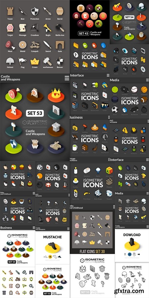 Isometric outline icons set