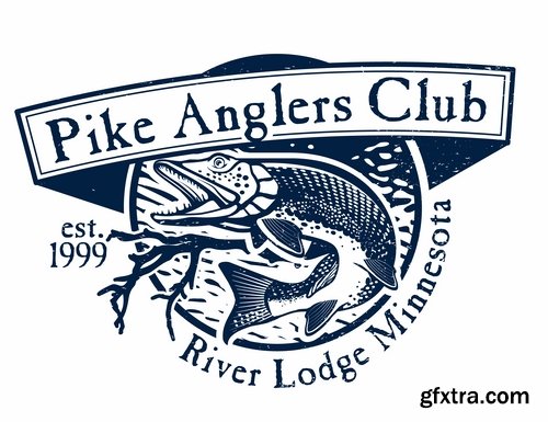 Collection trophy pike fishing mining vector image 25 EPS