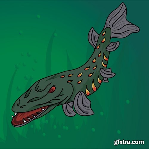 Collection trophy pike fishing mining vector image 25 EPS