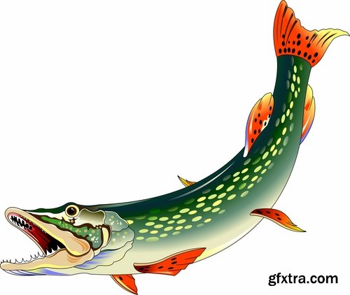 Collection trophy pike fishing mining vector image 25 EPS