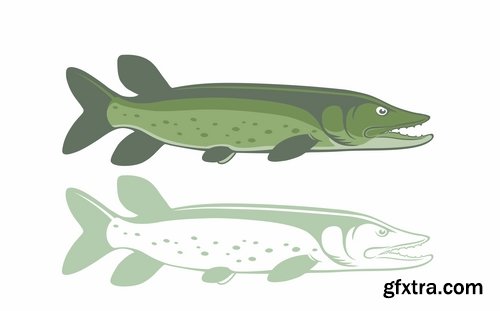 Collection trophy pike fishing mining vector image 25 EPS