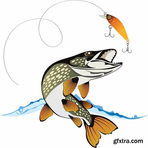 Collection trophy pike fishing mining vector image 25 EPS