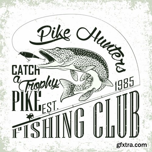 Collection trophy pike fishing mining vector image 25 EPS