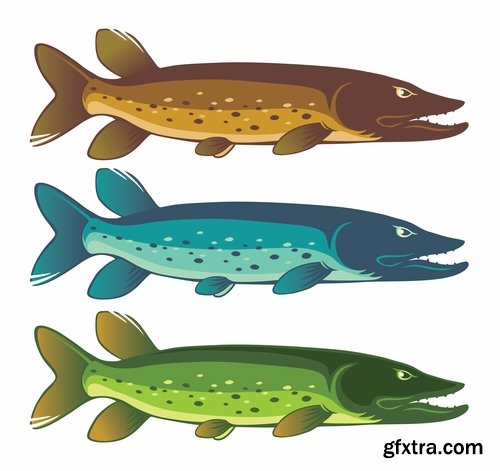 Collection trophy pike fishing mining vector image 25 EPS