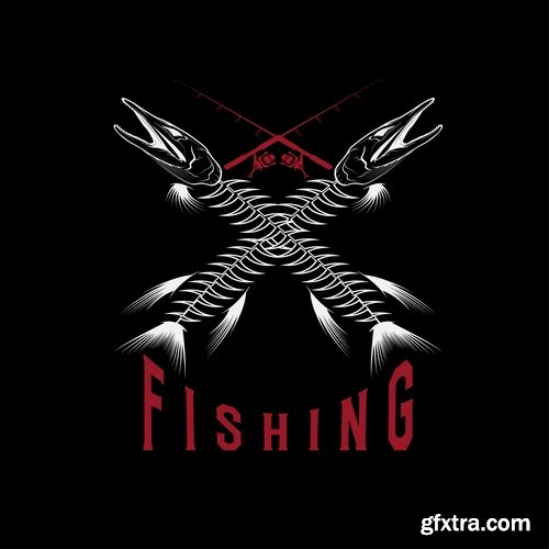 Collection trophy pike fishing mining vector image 25 EPS