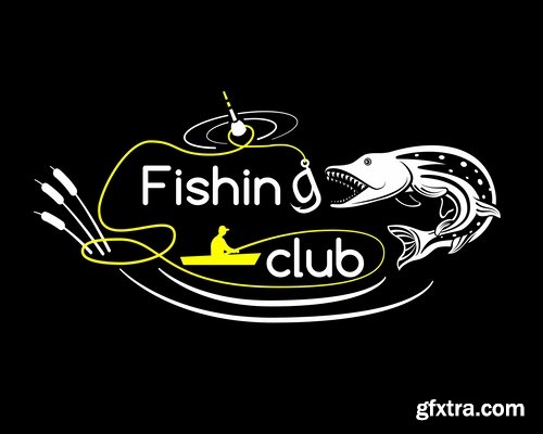 Collection trophy pike fishing mining vector image 25 EPS