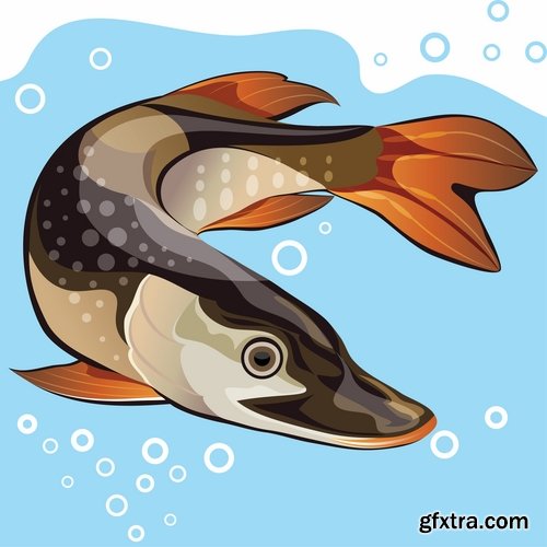 Collection trophy pike fishing mining vector image 25 EPS