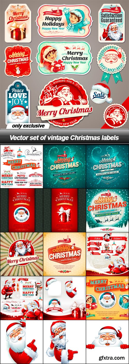 Vector set of vintage Christmas labels - 16 EPS