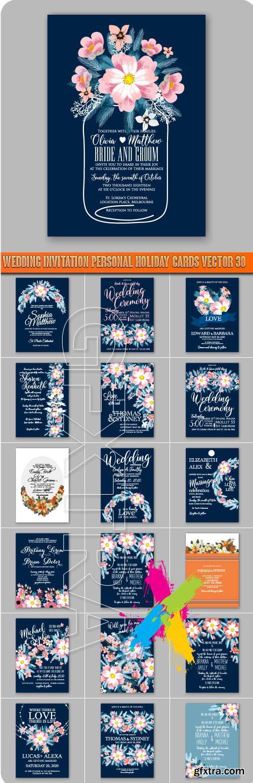 Wedding invitation personal holiday cards vector 30