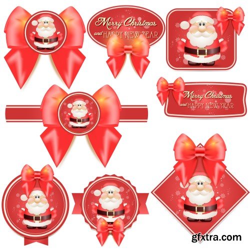 Happy New Year 2017 greeting card, vector labels with Santa