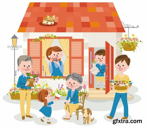 Collection happy family home occupier housing flats renting vector image 25 EPS1