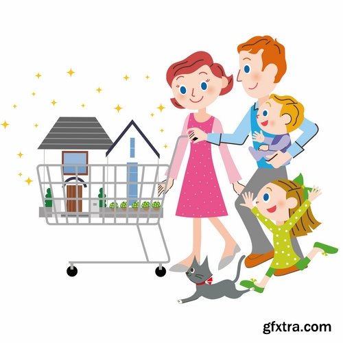 Collection happy family home occupier housing flats renting vector image 25 EPS1