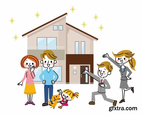 Collection happy family home occupier housing flats renting vector image 25 EPS1