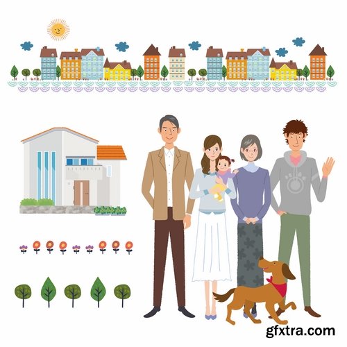 Collection happy family home occupier housing flats renting vector image 25 EPS1