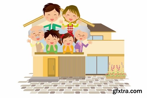 Collection happy family home occupier housing flats renting vector image 25 EPS1