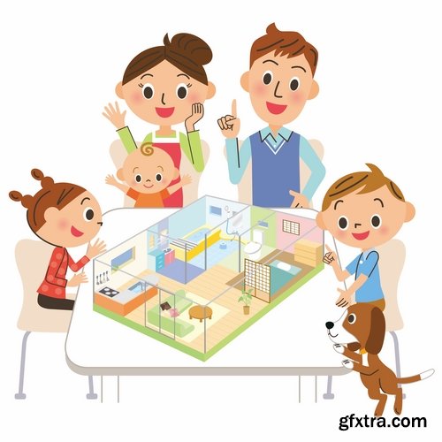 Collection happy family home occupier housing flats renting vector image 25 EPS1