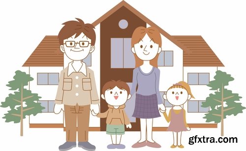 Collection happy family home occupier housing flats renting vector image 25 EPS1