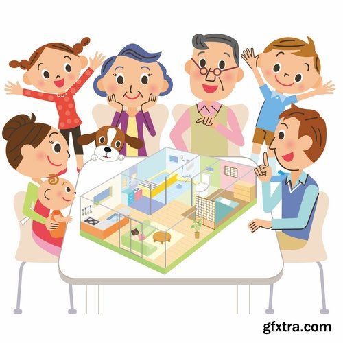 Collection happy family home occupier housing flats renting vector image 25 EPS1