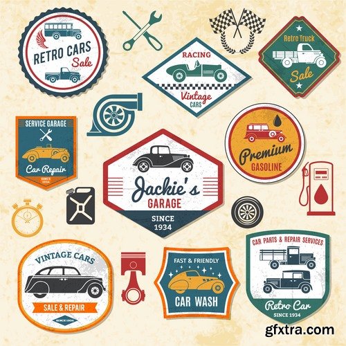 Collection label sticker icon logo the automotive themes print on clothing vector image 25 EPS