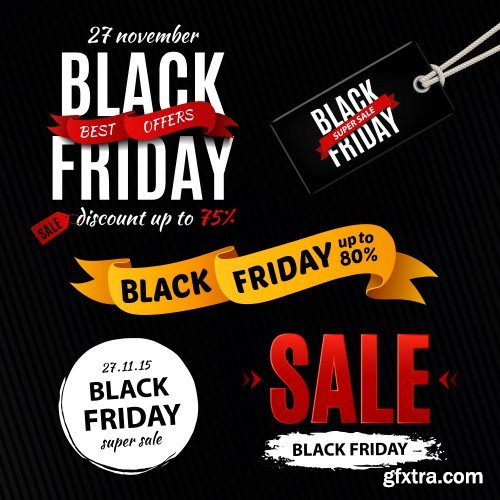 Black friday sale design elements, inscription, labels, stickers, vector set