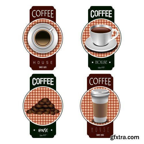 Set of coffee labels on a white background, vector illustration