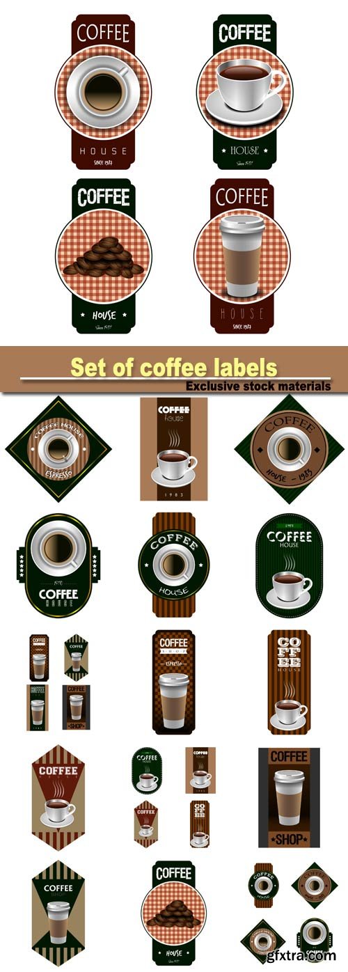 Set of coffee labels on a white background, vector illustration