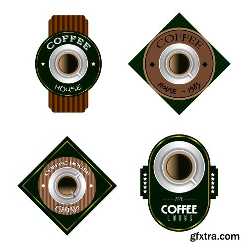 Set of coffee labels on a white background, vector illustration