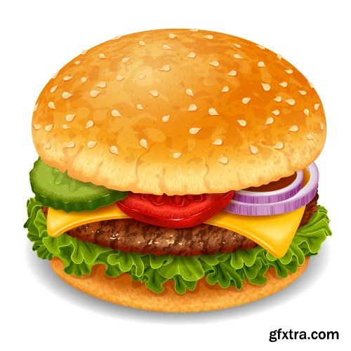 Burger and its ingredients, fast food vector illustration