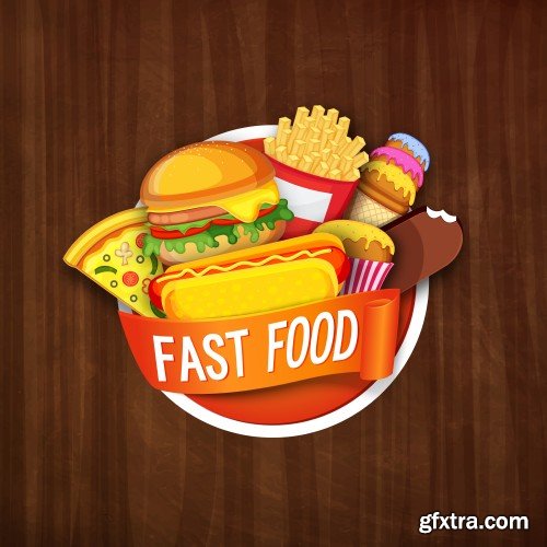 Burger and its ingredients, fast food vector illustration