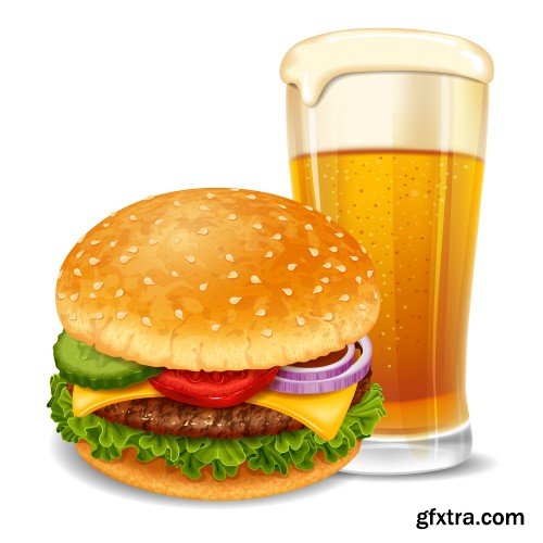 Burger and its ingredients, fast food vector illustration