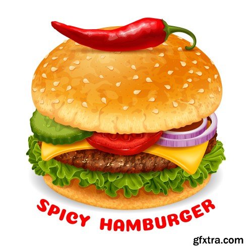 Burger and its ingredients, fast food vector illustration