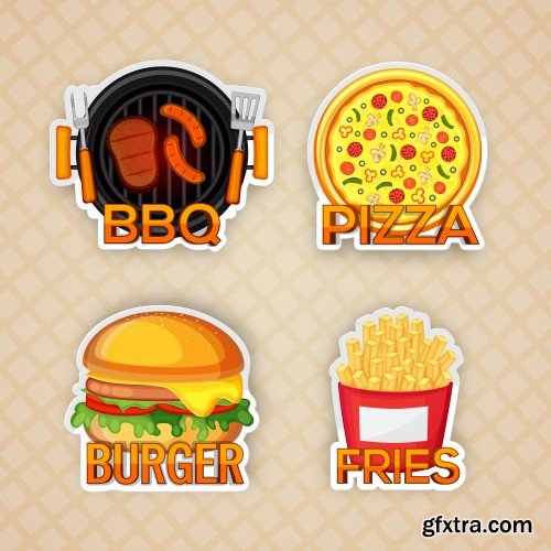 Burger and its ingredients, fast food vector illustration