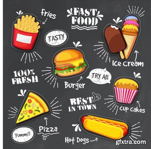 Burger and its ingredients, fast food vector illustration