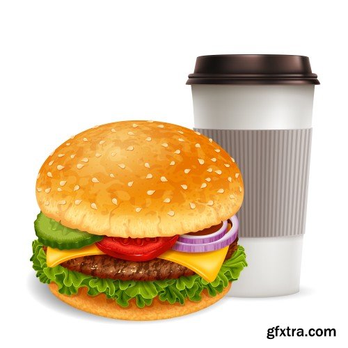 Burger and its ingredients, fast food vector illustration