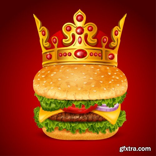 Burger and its ingredients, fast food vector illustration