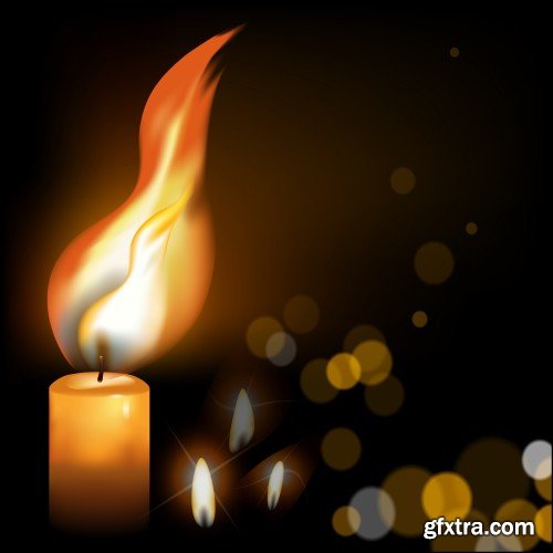 Burning candle collection, different colors, vector illustration