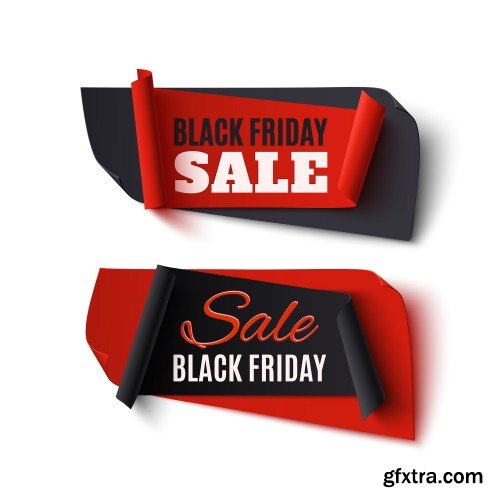 Set of black friday banners and price tags isolated on white background, vector illustration