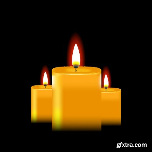 Burning candle collection, different colors, vector illustration