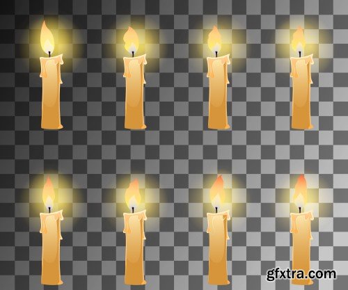 Burning candle collection, different colors, vector illustration