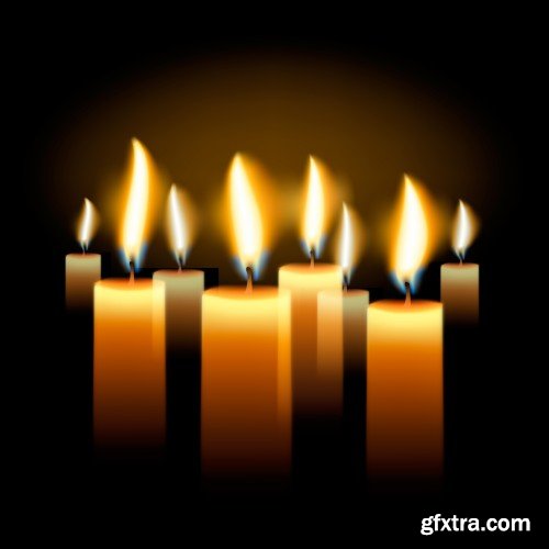 Burning candle collection, different colors, vector illustration