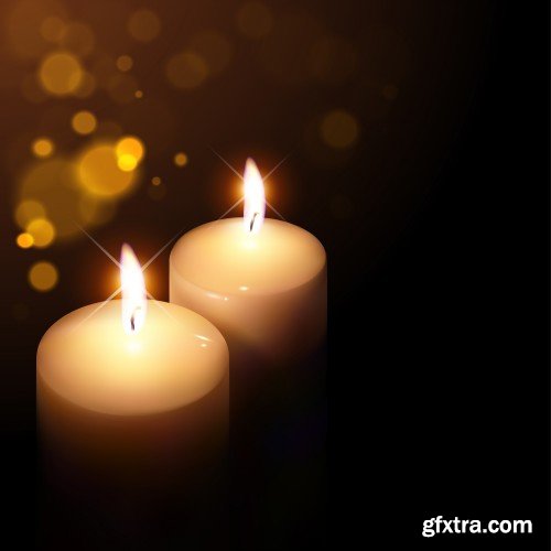 Burning candle collection, different colors, vector illustration