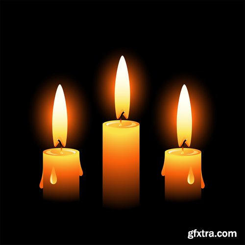 Burning candle collection, different colors, vector illustration