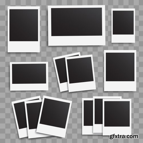 Vector photo frame, set of realistic paper photograph, template photo design