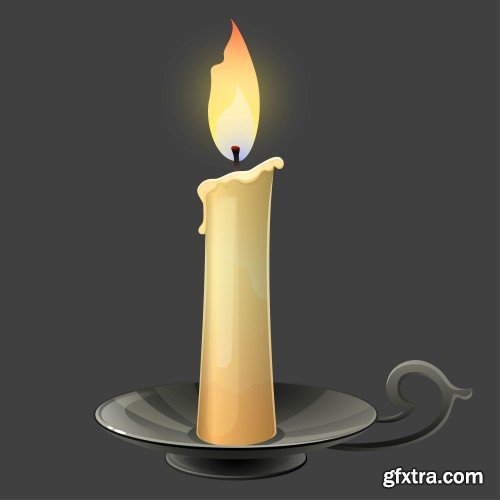 Burning candle collection, different colors, vector illustration